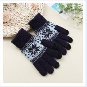 Knitted Fingerless Gloves Winter Thicken Warm Touch Screen Gloves Unisex Outdoor Stretch Elastic Warm Half Finger Cycling Gloves (Color: Navy blue2, Gloves Size: One Size)